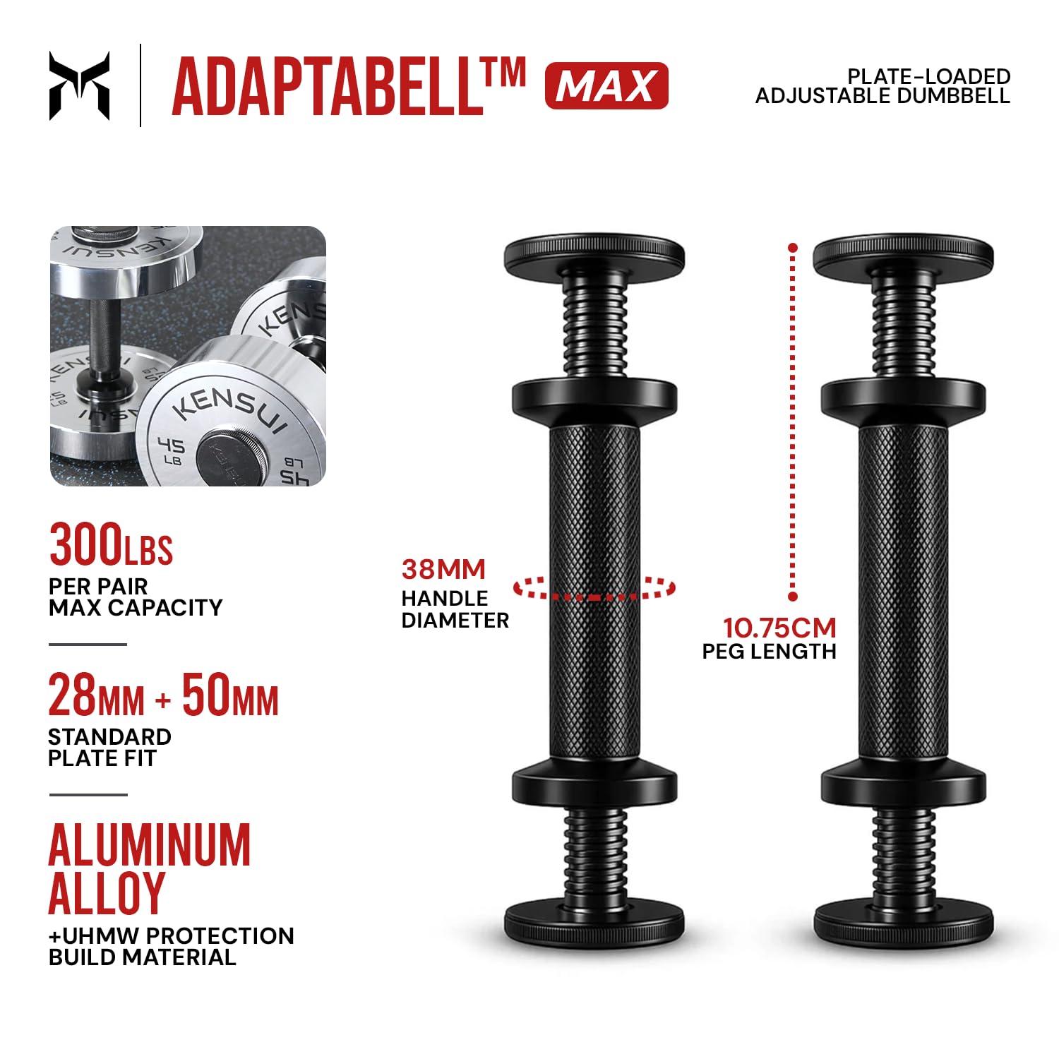 Adaptabell MAX - 150lbs Plate Loaded Adjustable Dumbbells